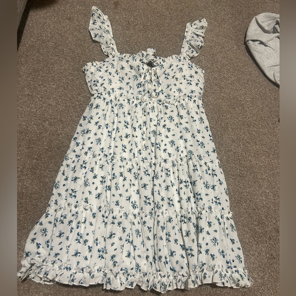 Altrd state, white and blue floral dress, flowy